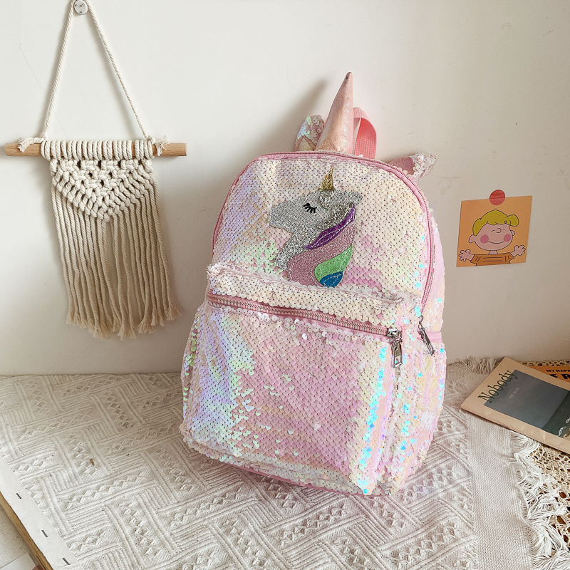 Women'S Fashion Backpack - Plecak z cekinami w kształcie jednorożca,