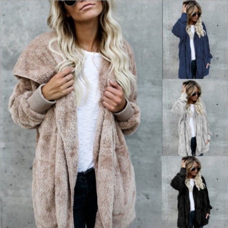 Sherpa Coat Women - Ciepły pluszowy płaszcz ze sztucznego futra