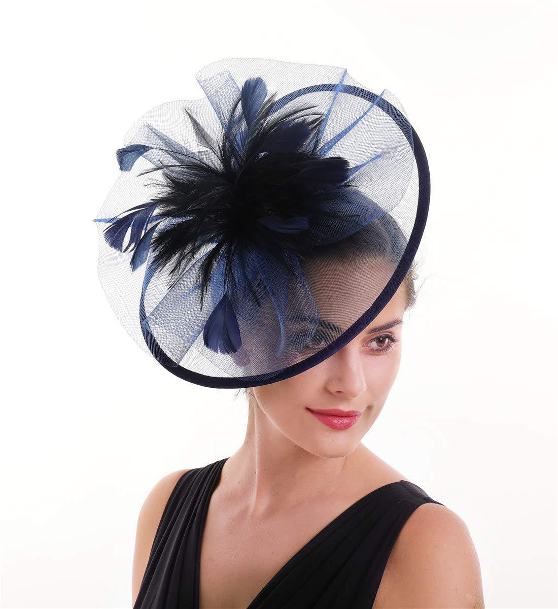 Women'S Fashion Kentucky Derby - Damska czapka fascynator z piór siateczka