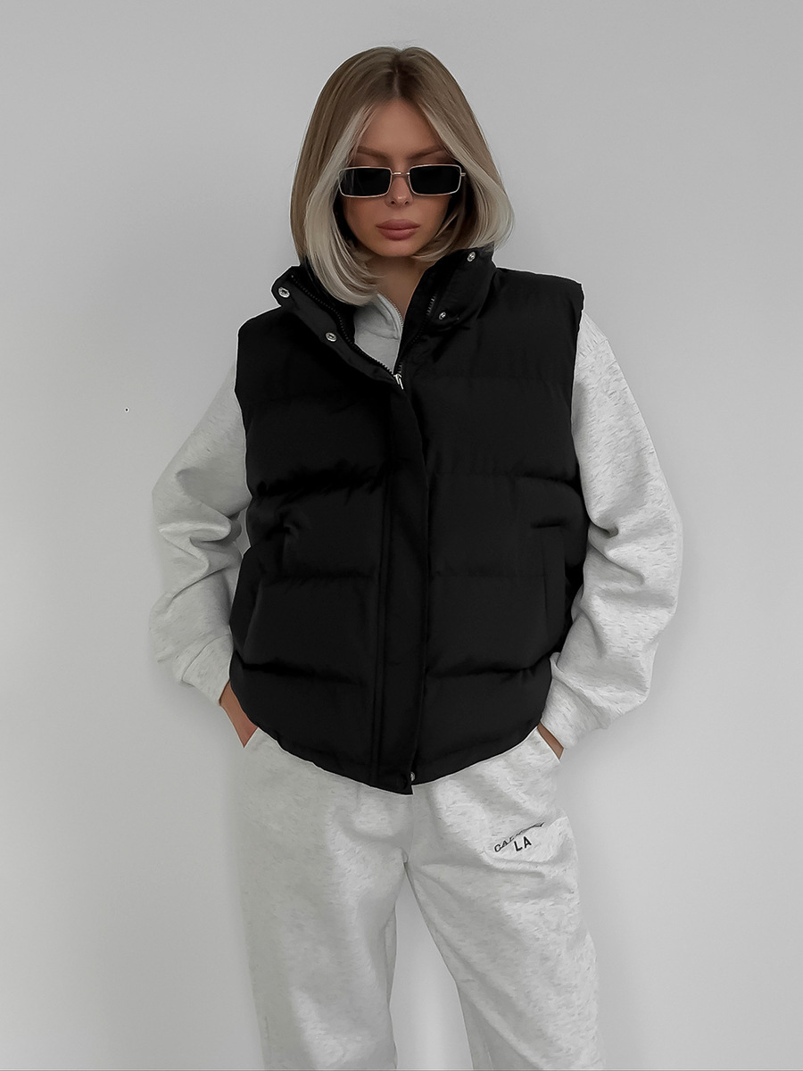 Puffer Vest Fashion Women - Damska jesienno-zimowa bezrękawnik puchowy z kapturem,