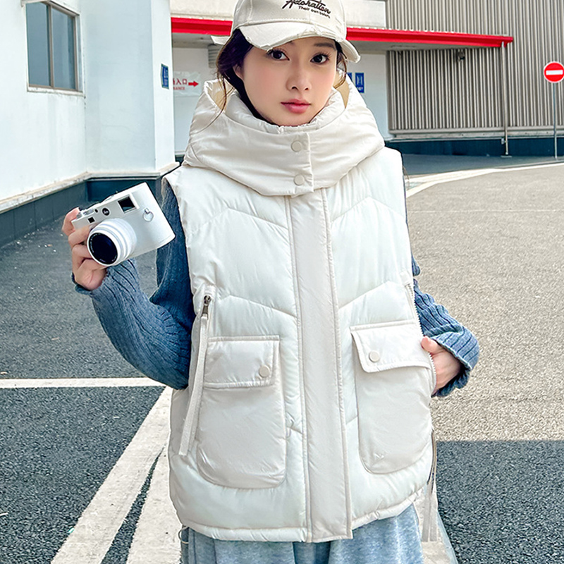 Puffer Vest Fashion Women - Damska kurtka bez rękawów z kapturem,