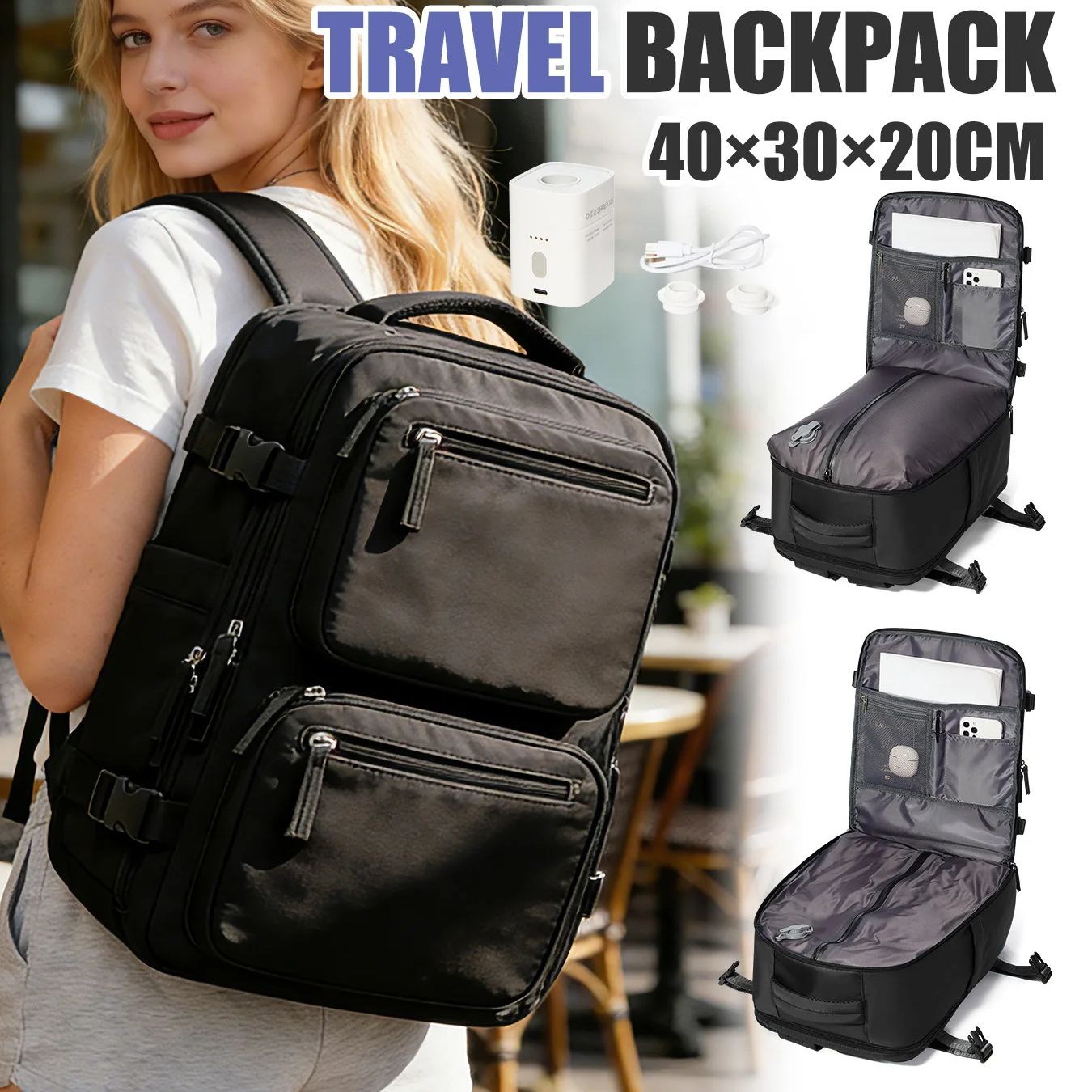 Women'S Fashion Backpack - Damski plecak, plecak z pompką, bagaż