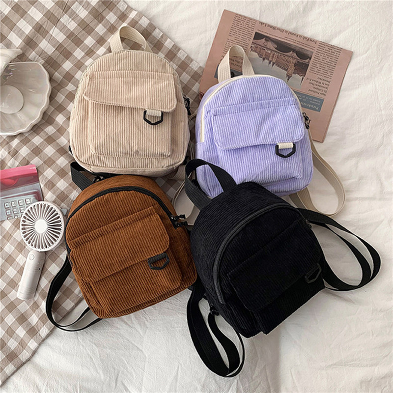 Women'S Fashion Backpack - Jednokolorowy mini plecak sztruksowe małe plecaki
