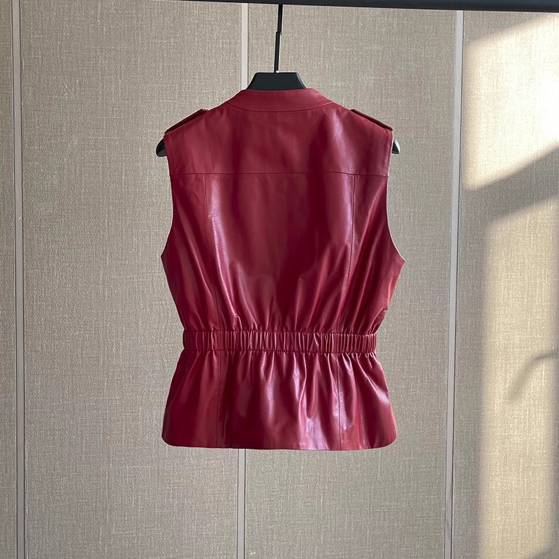 Damska czerwona kamizelka z pr – Women'S Fashion Leather Jacket recenzja i cena