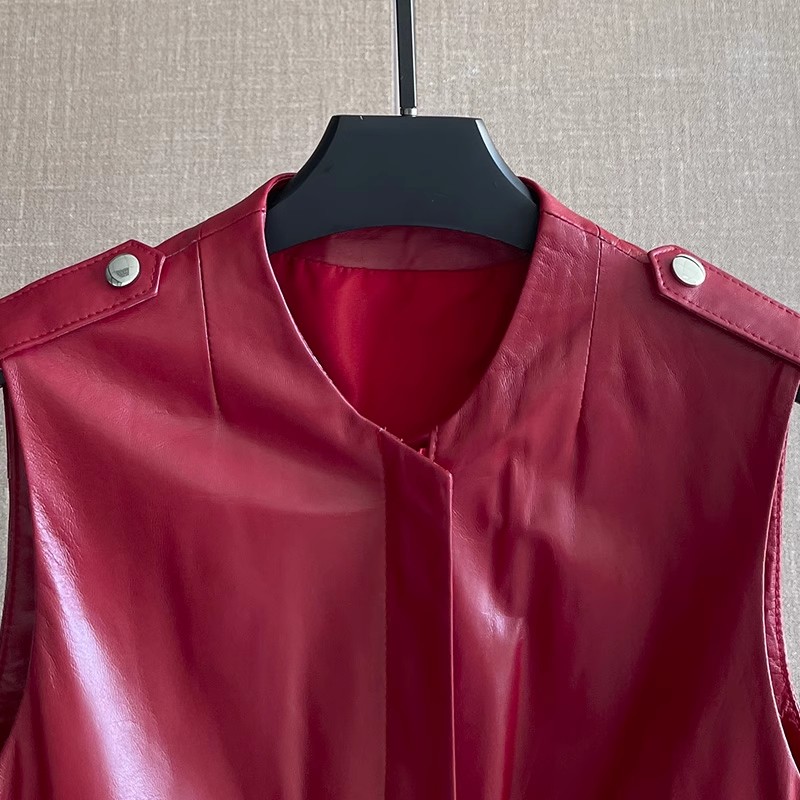 Damska czerwona kamizelka z pr – Women'S Fashion Leather Jacket recenzja i cena